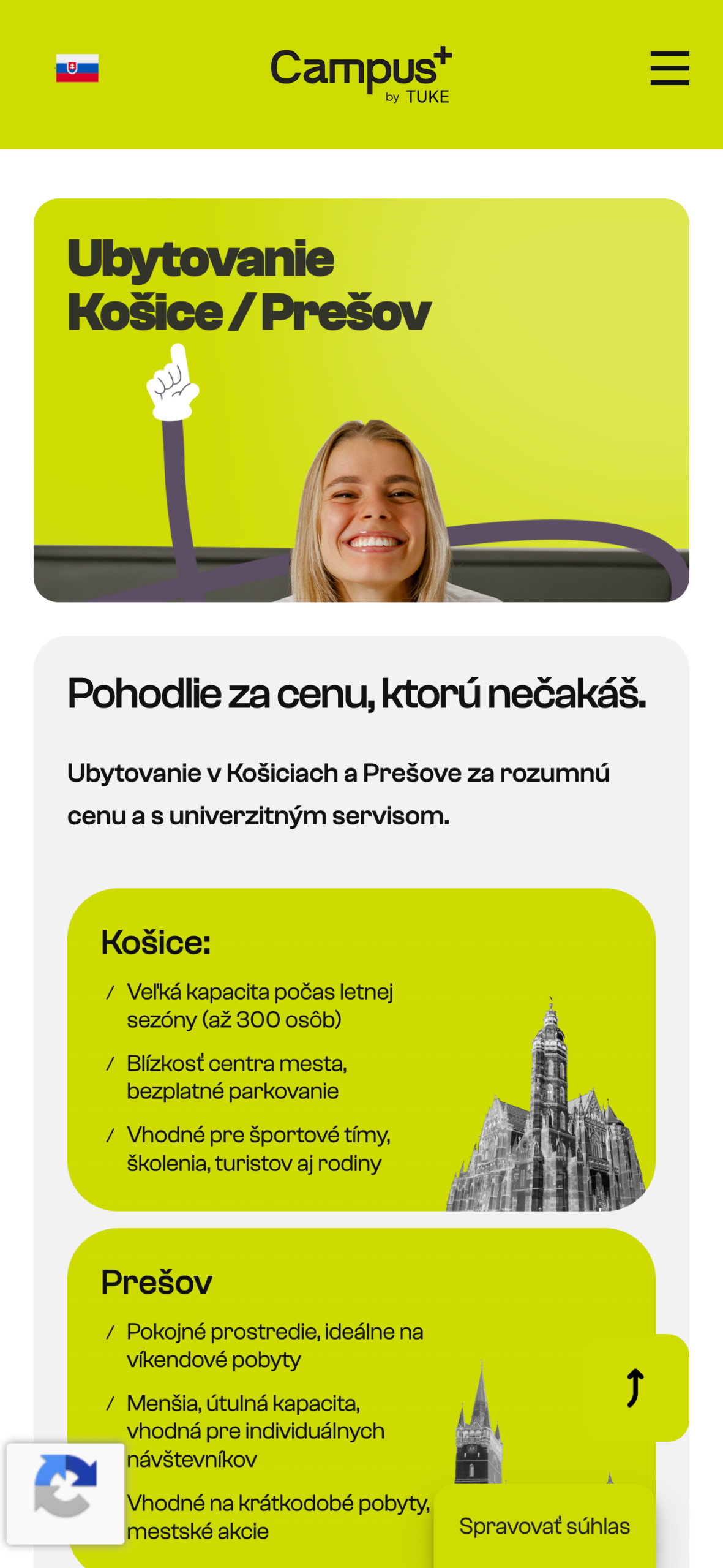 Campus+ webstránka mobile